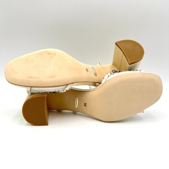 Badgley Mischka Size 8.5 Blaine Ivory Satin Jeweled Dress Sandals Heels Shoes - Picture 8 of 14